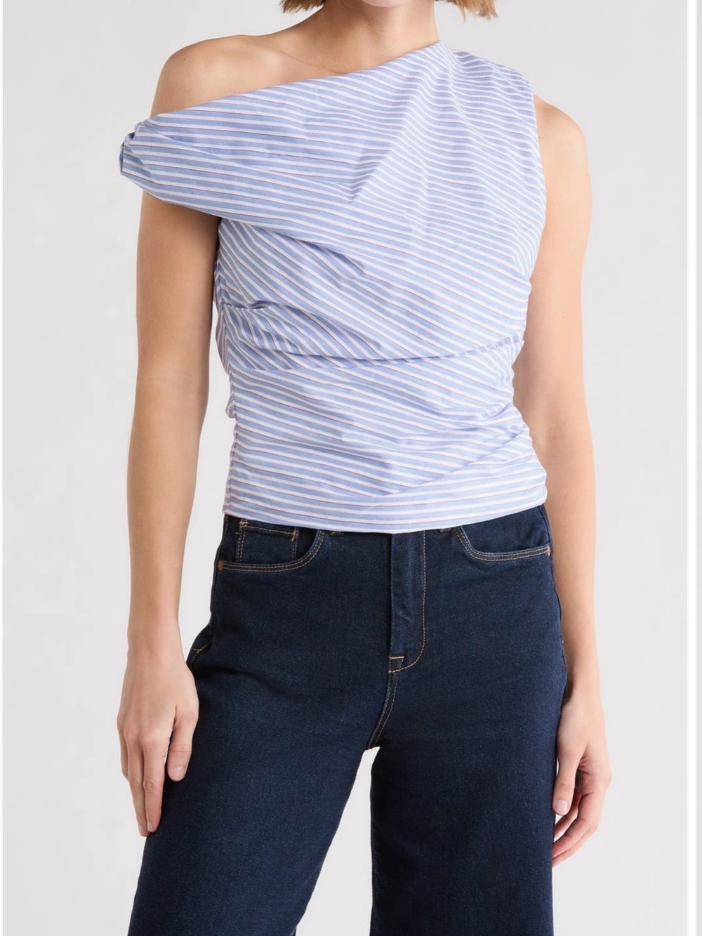 Good American Blue Striped Women’s Cotton Poplin Top XL